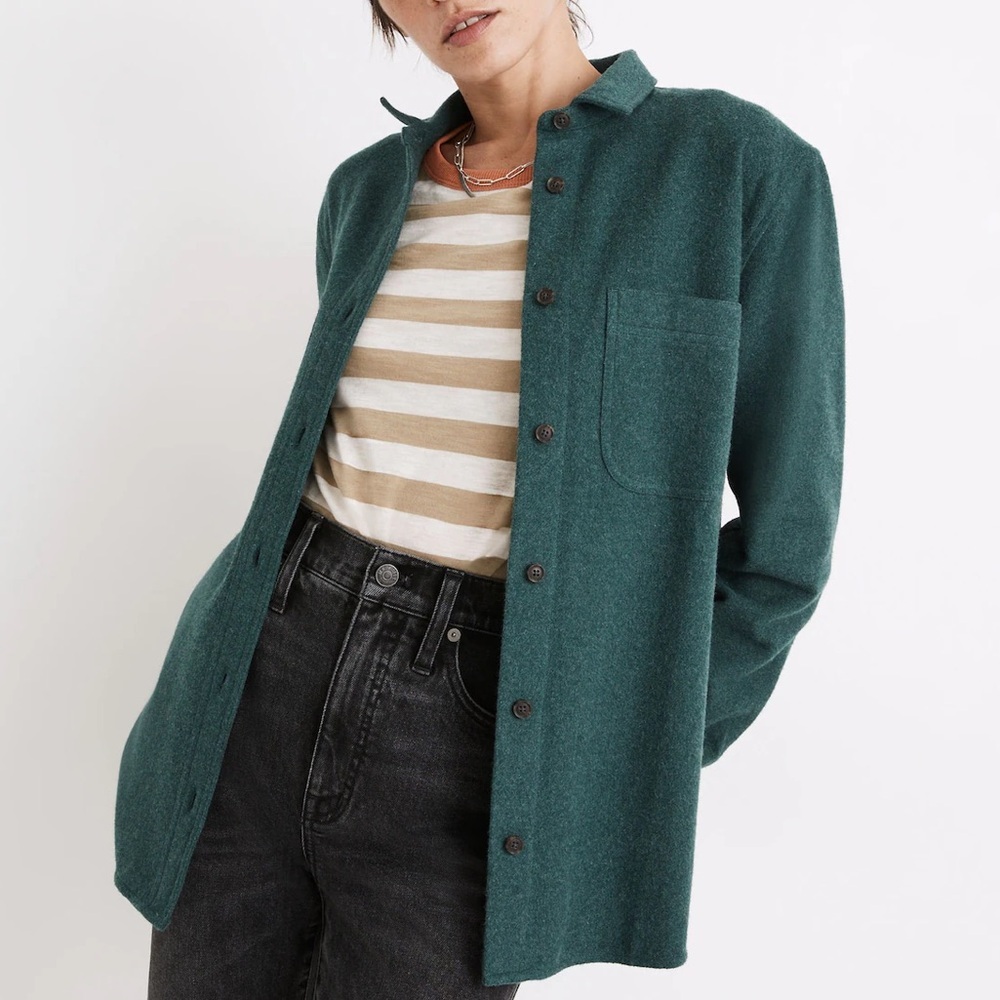 Madewell Ex-Boyfriend Flannel Shirt Oversized Green Plaid Soft Grunge Cozy Fall